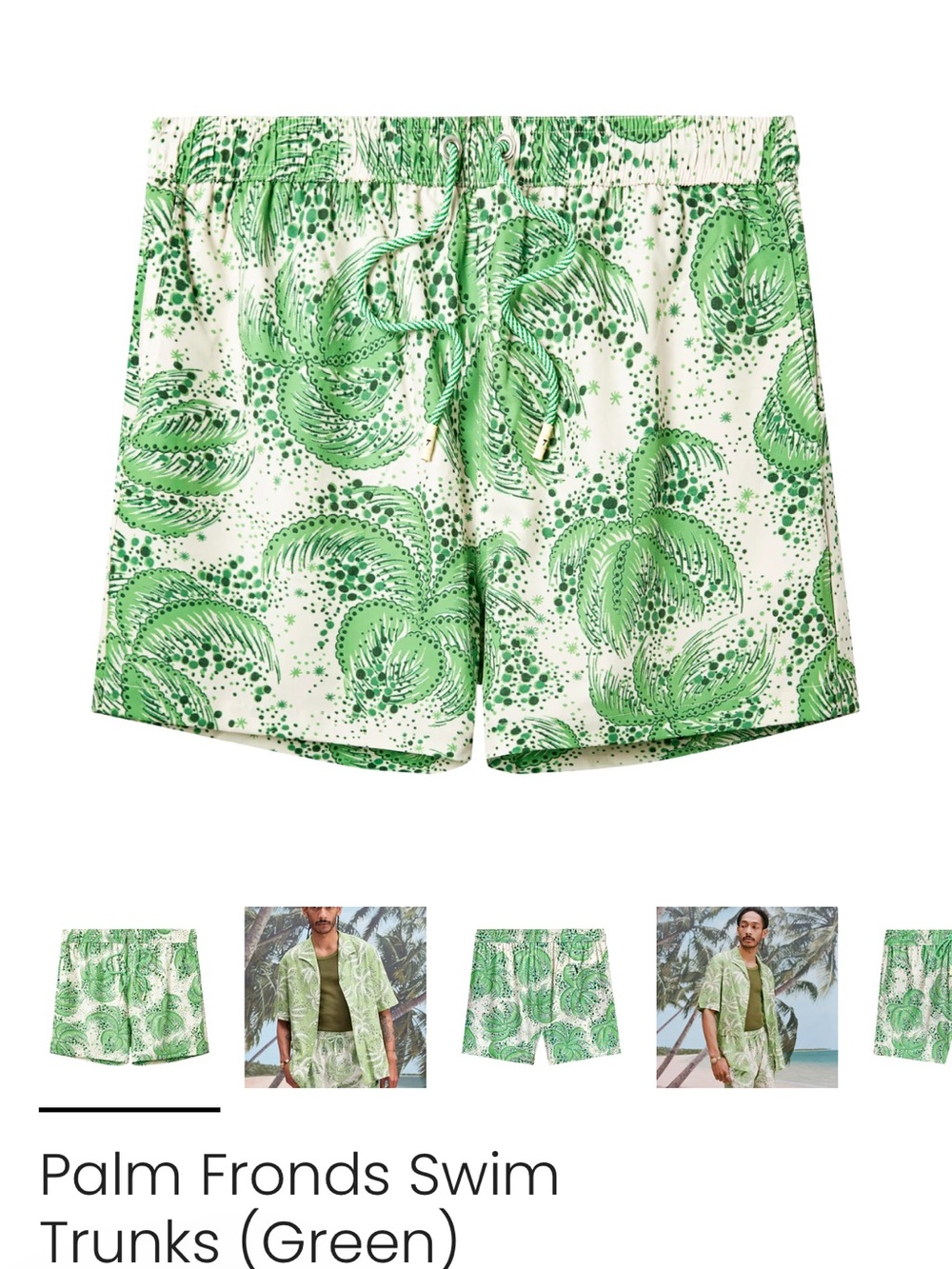 Green Palm-Print Men's Swim Trunks